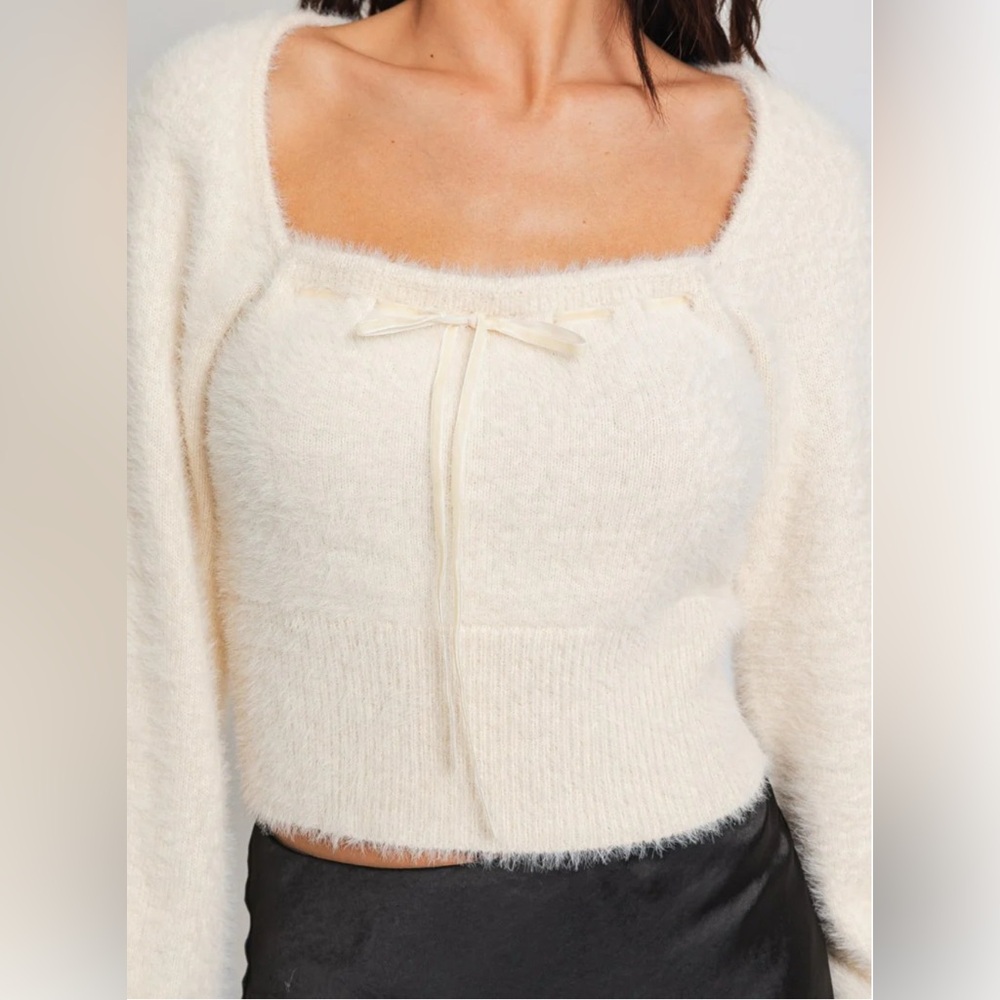 NWT Ivory Square Neck Fuzzy Long Sleeve Sweater by SoMe Size Medium